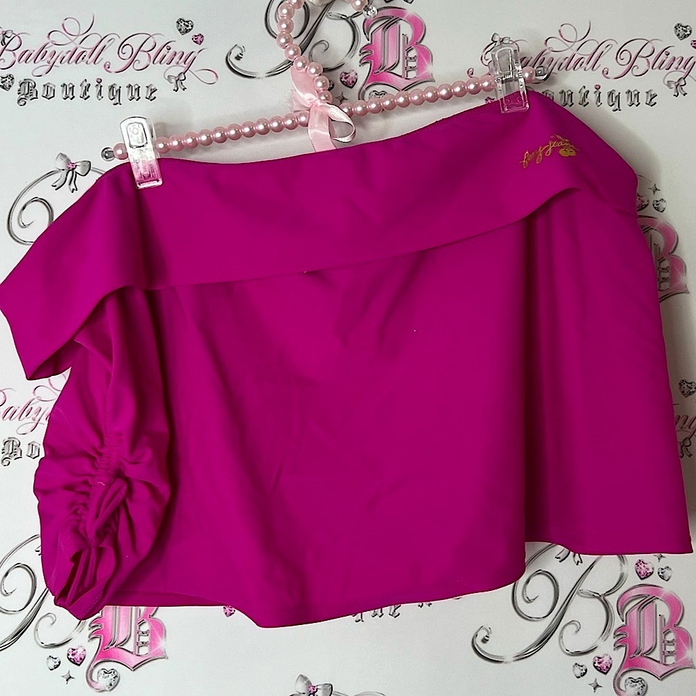 Foxy jeans skirt cinch side Pink gold fold over beach bathing suit skirt